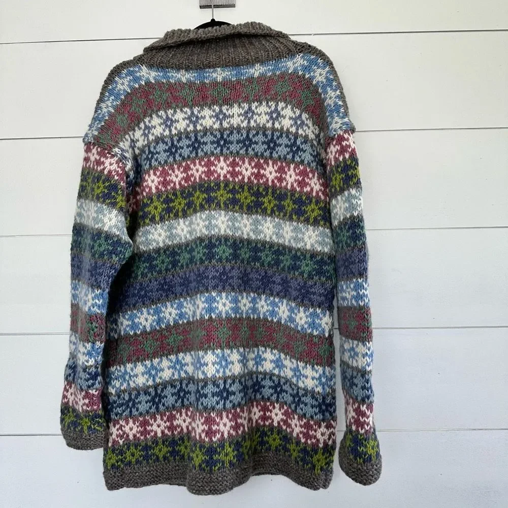 Pachamama Women’s Large Tintagel 100% Wool Multicolored Cardigan Made in Nepal - Picture 6 of 7
